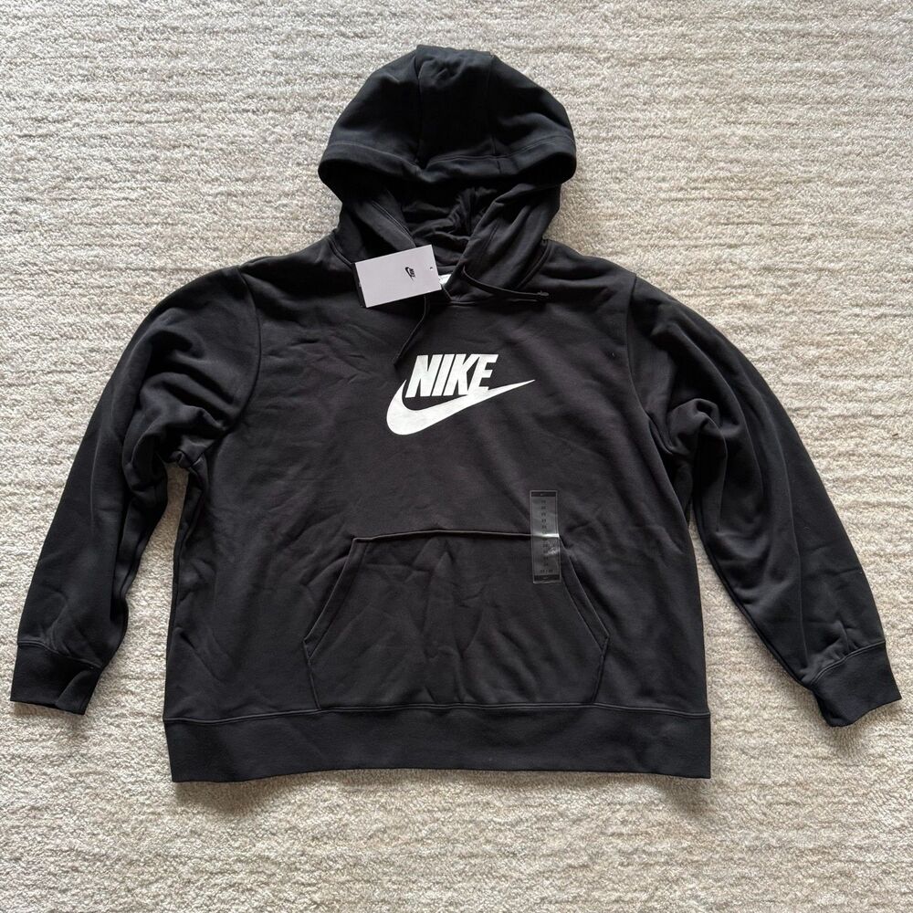 NEW NIKE women's Plus Size black fleece hoodie sweatshirt front pockets - Picture 2 of 7